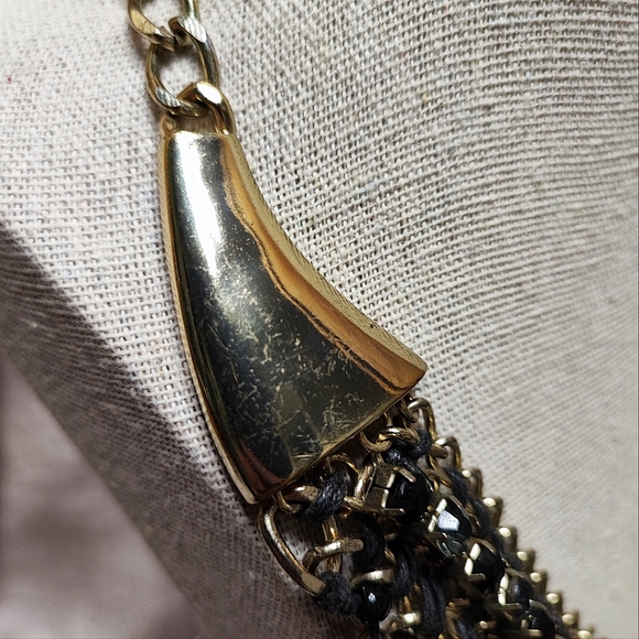 Smoke Acrylic Plastic Faceted Teardrop Black Prong Set Gold Rhinestone Necklace - Picture 6 of 13